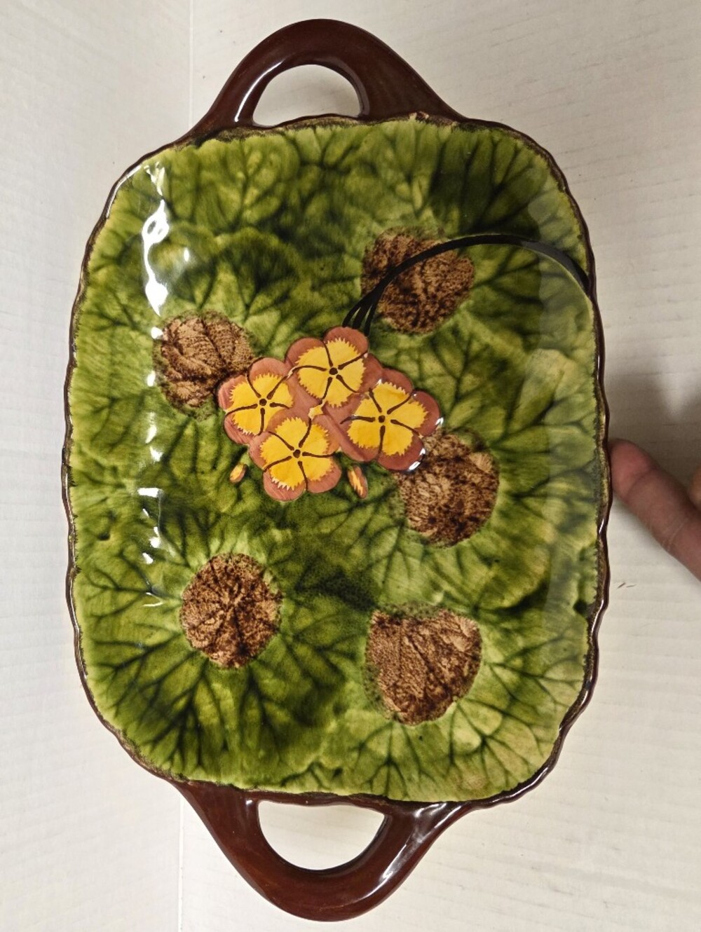 Vintage German CICO Majolica Floral Rectangular Serving Dish